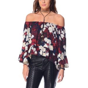 Off the shoulder maroon floral top